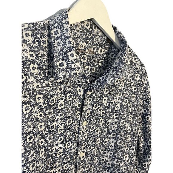 Tasso Elba navy and white floral linen button down shirt - XL - Picture 2 of 8